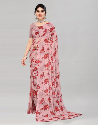Dusty Pink Georgette Floral Printed Saree | Sudathi