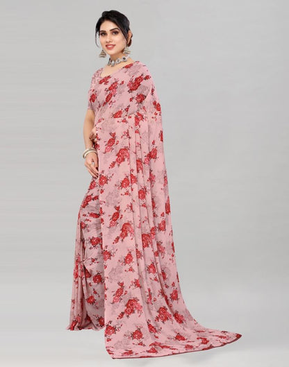 Dusty Pink Georgette Floral Printed Saree | Sudathi