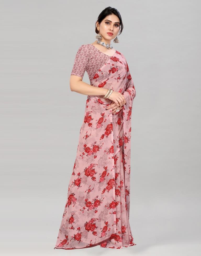 Dusty Pink Georgette Floral Printed Saree | Sudathi