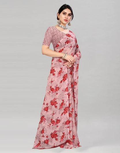 Dusty Pink Georgette Floral Printed Saree | Sudathi