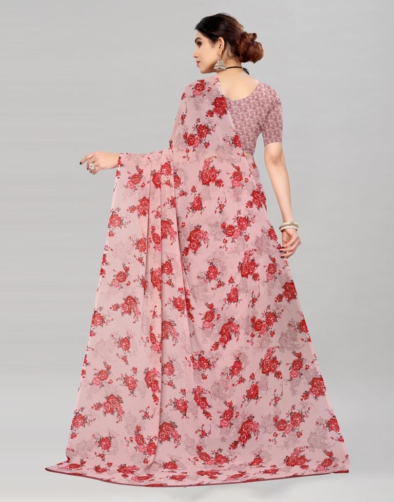 Dusty Pink Georgette Floral Printed Saree | Sudathi