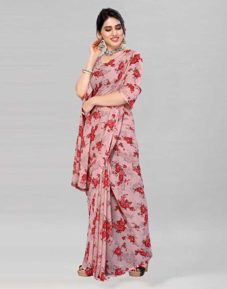 Dusty Pink Georgette Floral Printed Saree | Sudathi