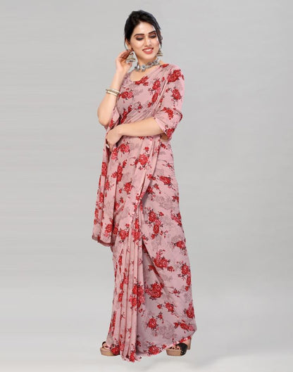 Dusty Pink Georgette Floral Printed Saree | Sudathi