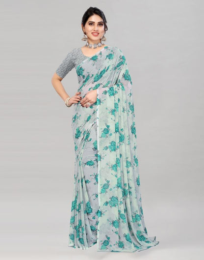 Grey Georgette Floral Printed Saree | Sudathi