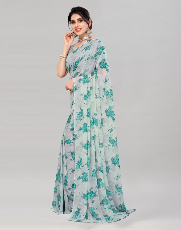 Grey Georgette Floral Printed Saree | Sudathi