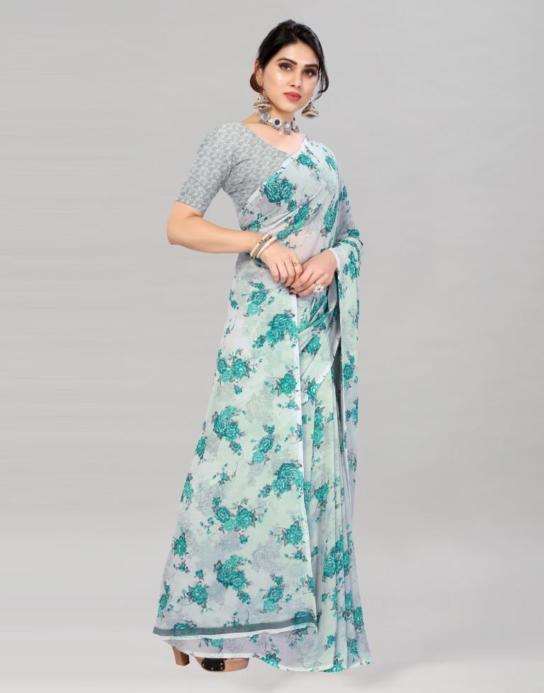 Grey Georgette Floral Printed Saree | Sudathi