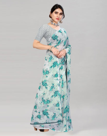 Grey Georgette Floral Printed Saree | Sudathi