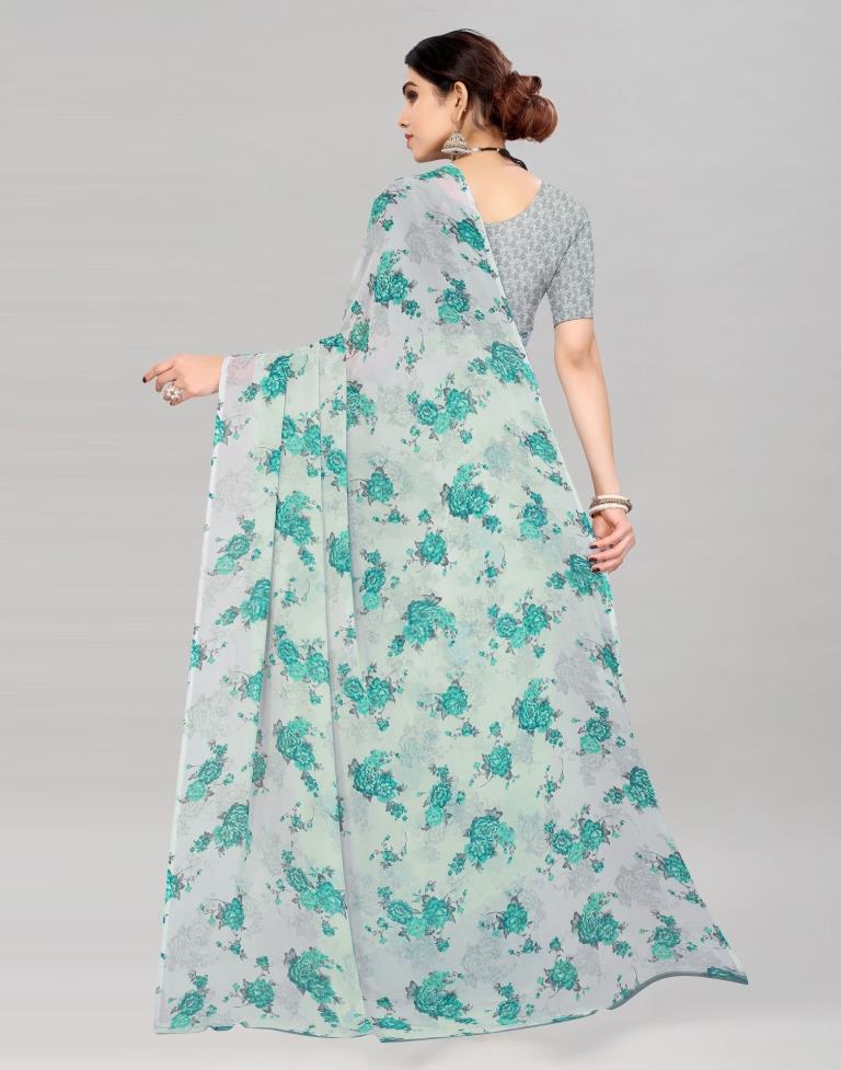 Grey Georgette Floral Printed Saree | Sudathi