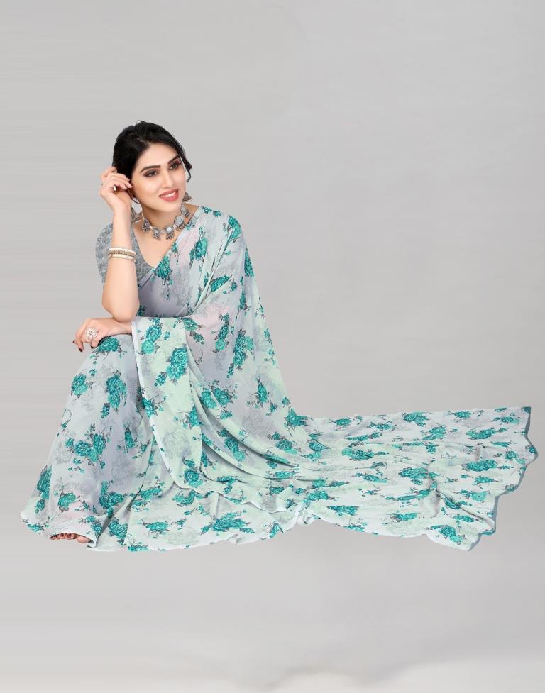Grey Georgette Floral Printed Saree | Sudathi
