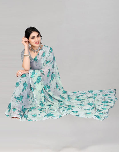 Grey Georgette Floral Printed Saree | Sudathi
