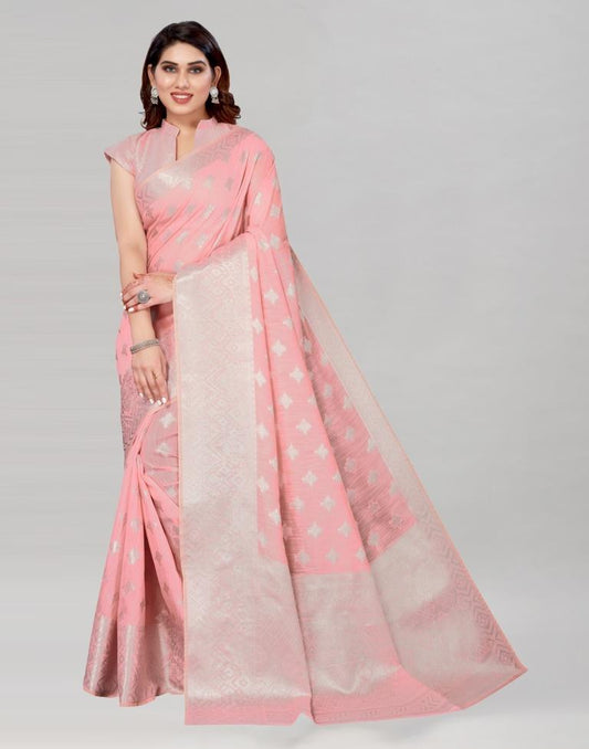 Light Pink Coloured Cotton Jacquard Saree | Sudathi