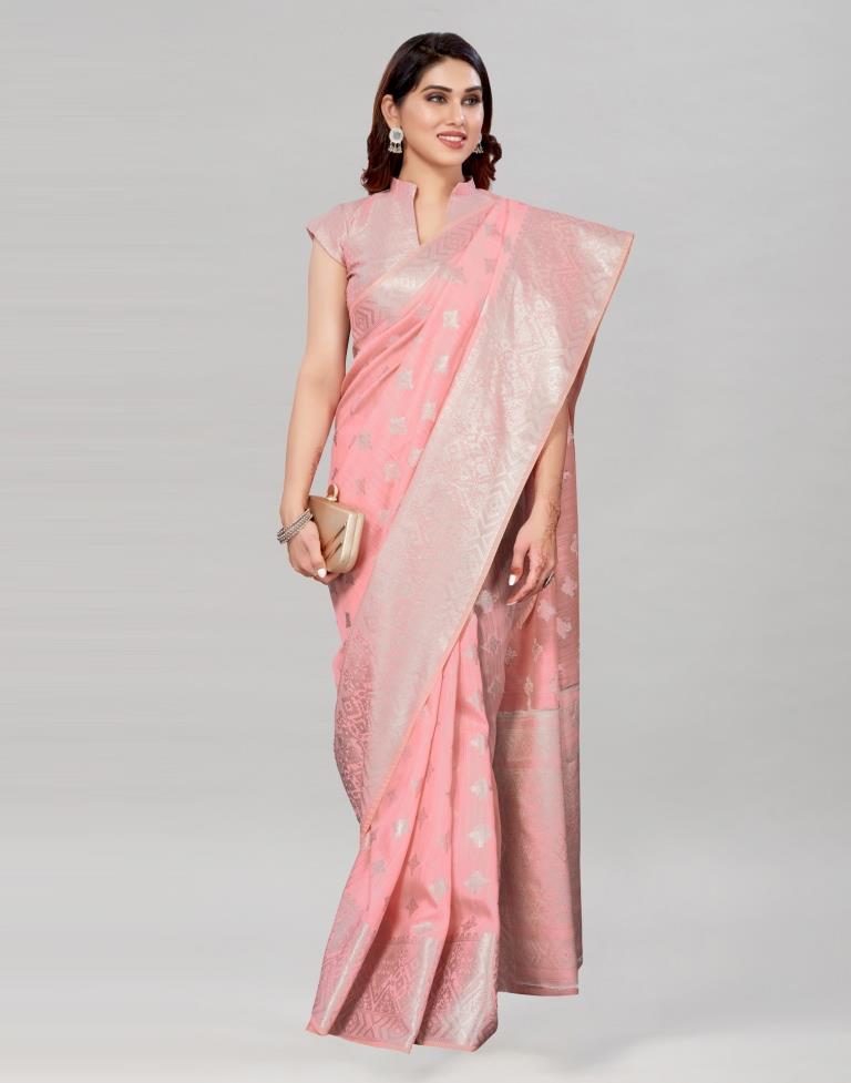 Light Pink Coloured Cotton Jacquard Saree | Sudathi