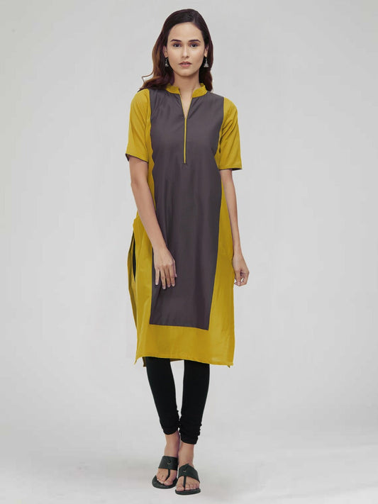 Yellow Coloured Dyed Cotton Kurti | Sudathi