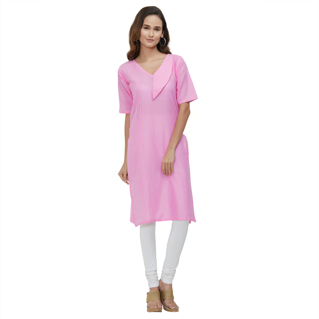 Pink Coloured Dyed Cotton Slub Kurti | Sudathi