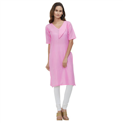 Pink Coloured Dyed Cotton Slub Kurti | Sudathi