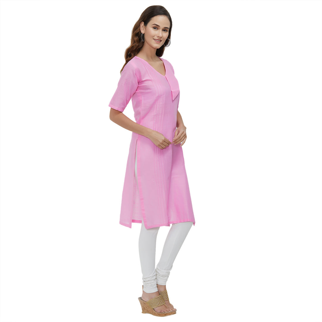 Pink Coloured Dyed Cotton Slub Kurti | Sudathi