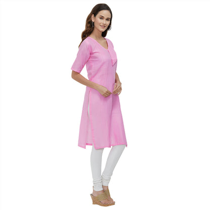 Pink Coloured Dyed Cotton Slub Kurti | Sudathi