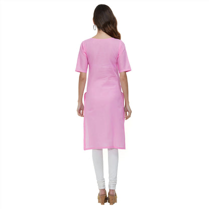 Pink Coloured Dyed Cotton Slub Kurti | Sudathi