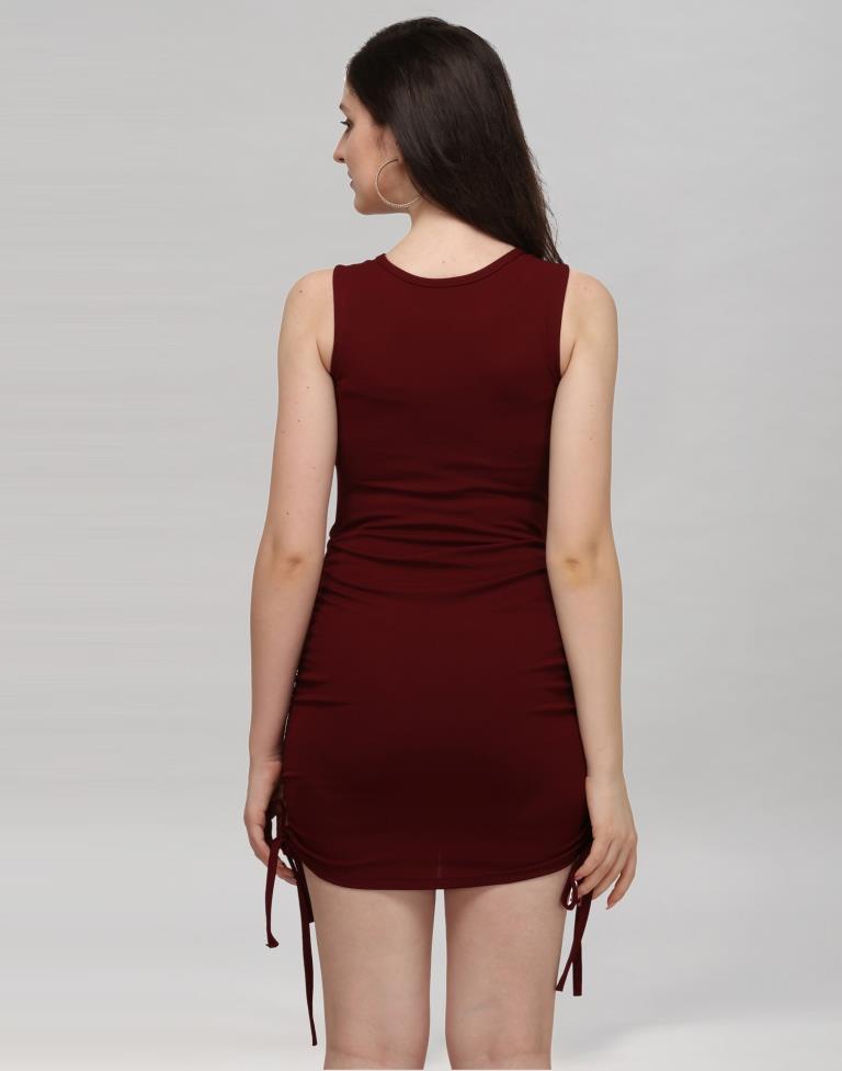 Maroon Coloured Knitted Lycra Dress | Sudathi
