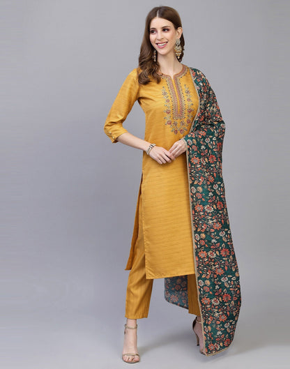 Mustard Kurti With Pant And Dupatta | Leemboodi
