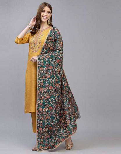 Mustard Kurti With Pant And Dupatta | Leemboodi