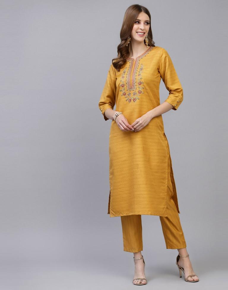 Mustard Kurti With Pant And Dupatta | Leemboodi
