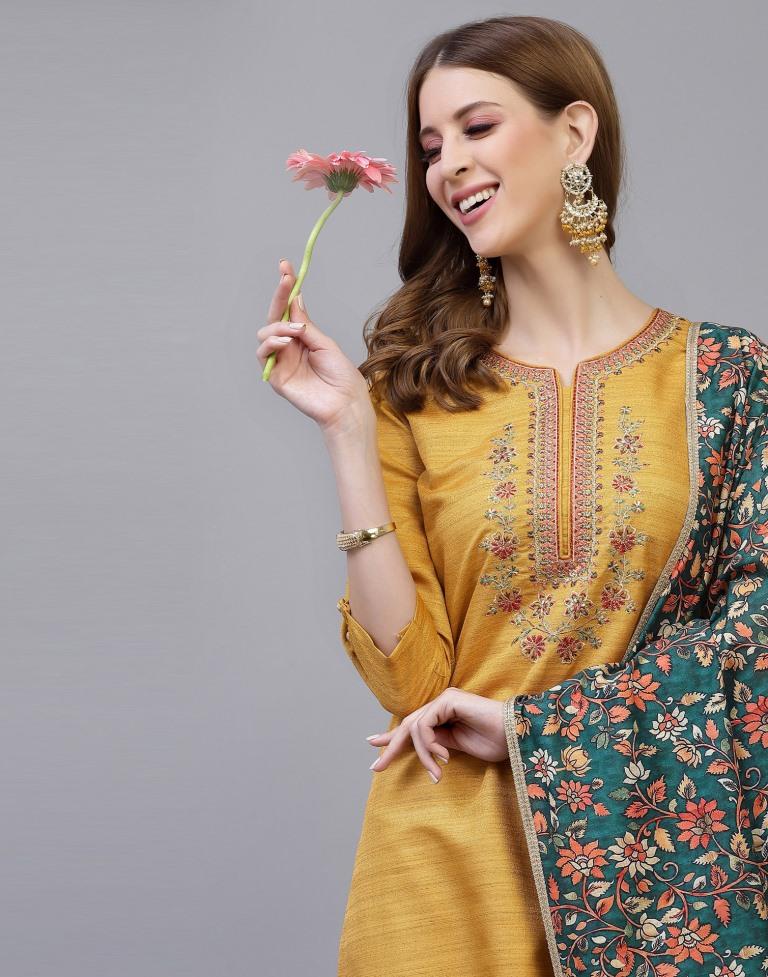 Mustard Kurti With Pant And Dupatta | Leemboodi