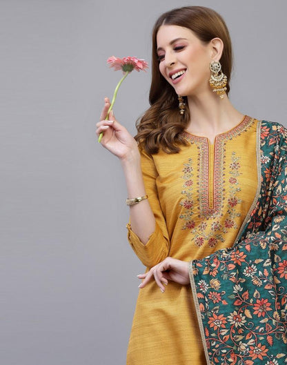 Mustard Kurti With Pant And Dupatta | Leemboodi