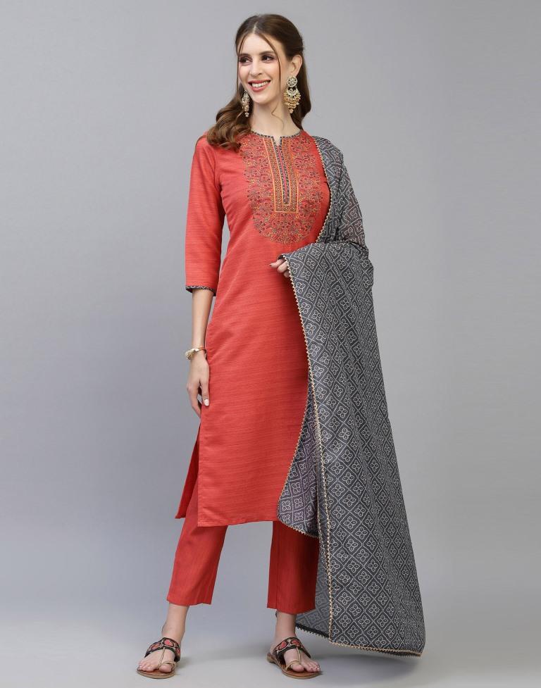 Coral Kurti With Pant And Dupatta | Leemboodi