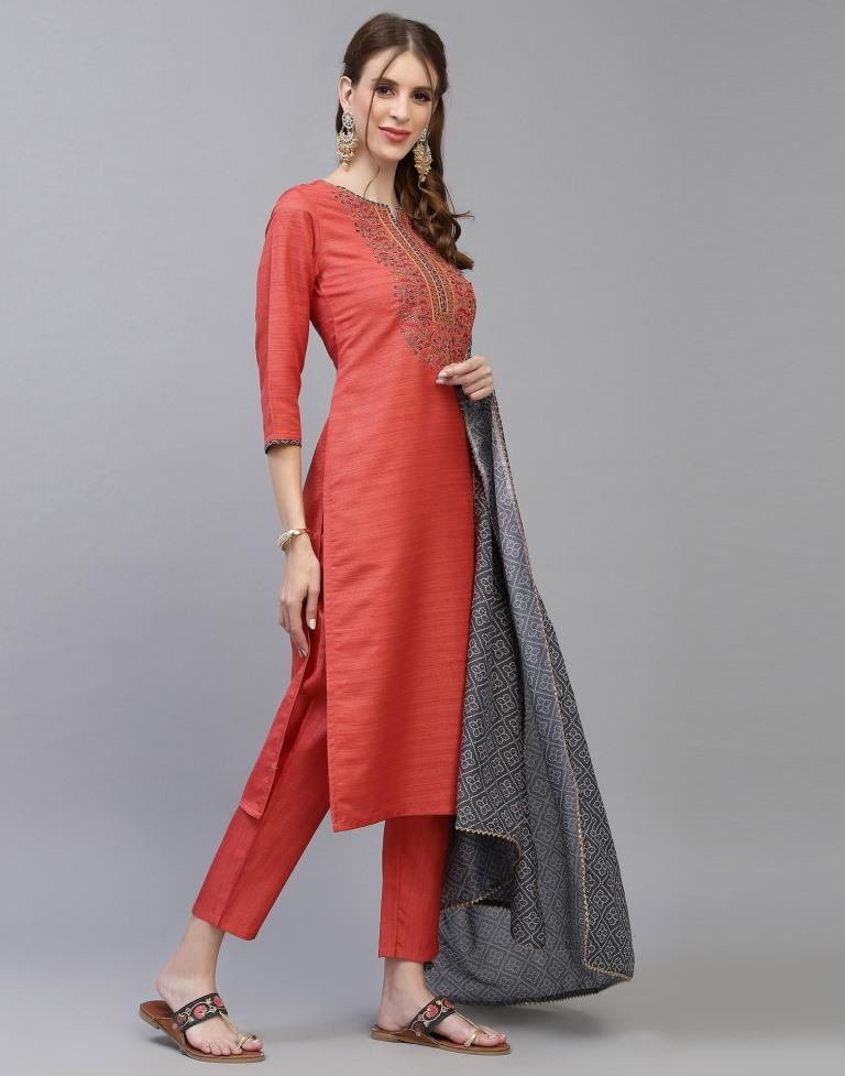 Coral Kurti With Pant And Dupatta | Leemboodi