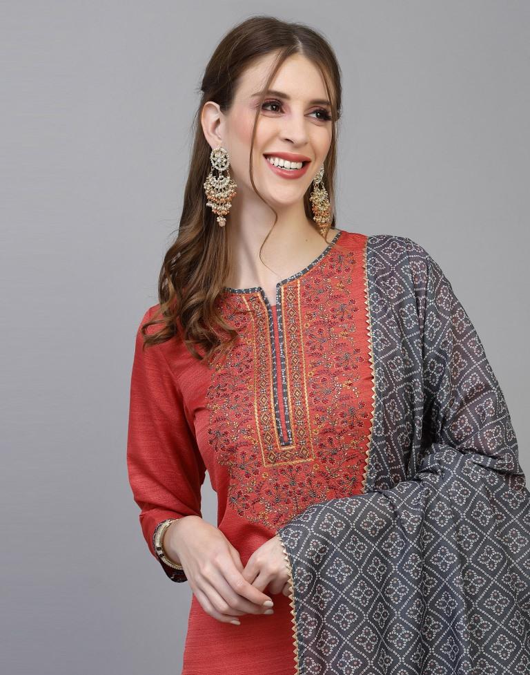 Coral Kurti With Pant And Dupatta | Leemboodi