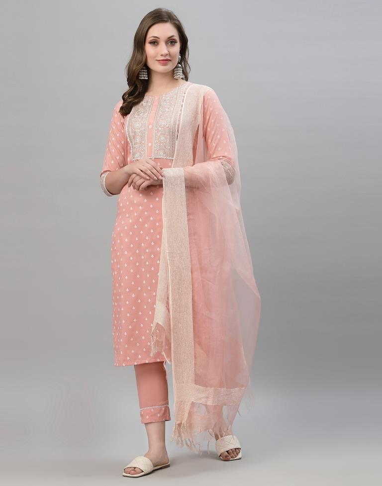 Peach Kurti With Pant And Dupatta | Leemboodi