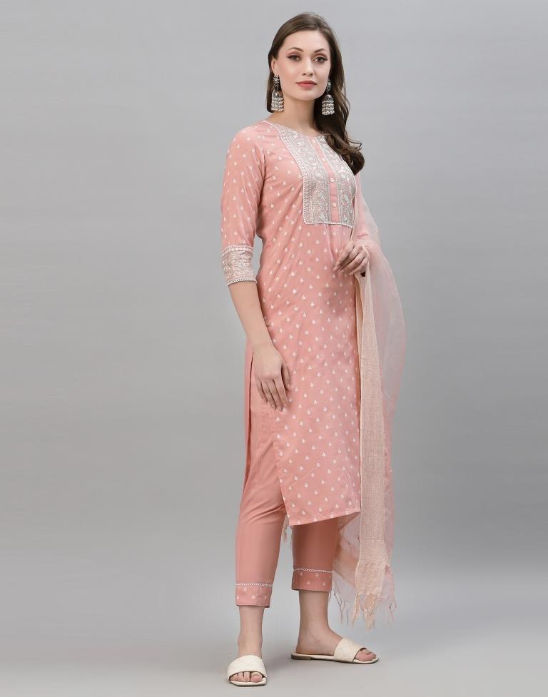 Peach Kurti With Pant And Dupatta | Leemboodi