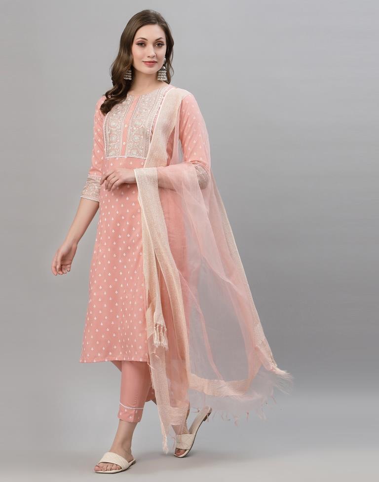 Peach Kurti With Pant And Dupatta | Leemboodi