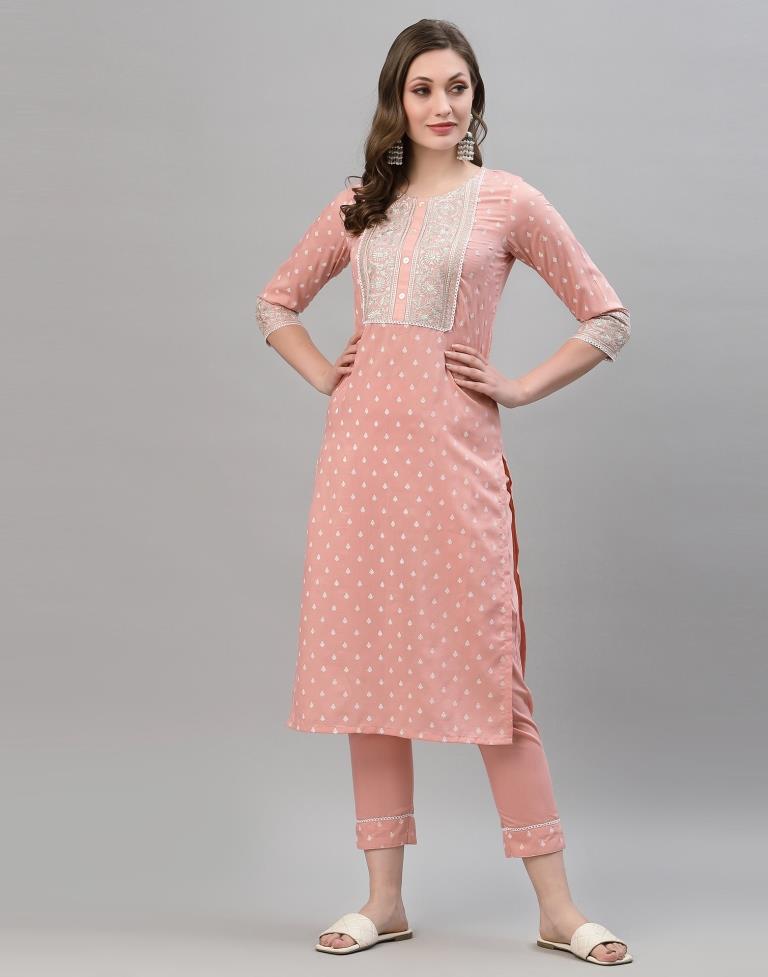 Peach Kurti With Pant And Dupatta | Leemboodi