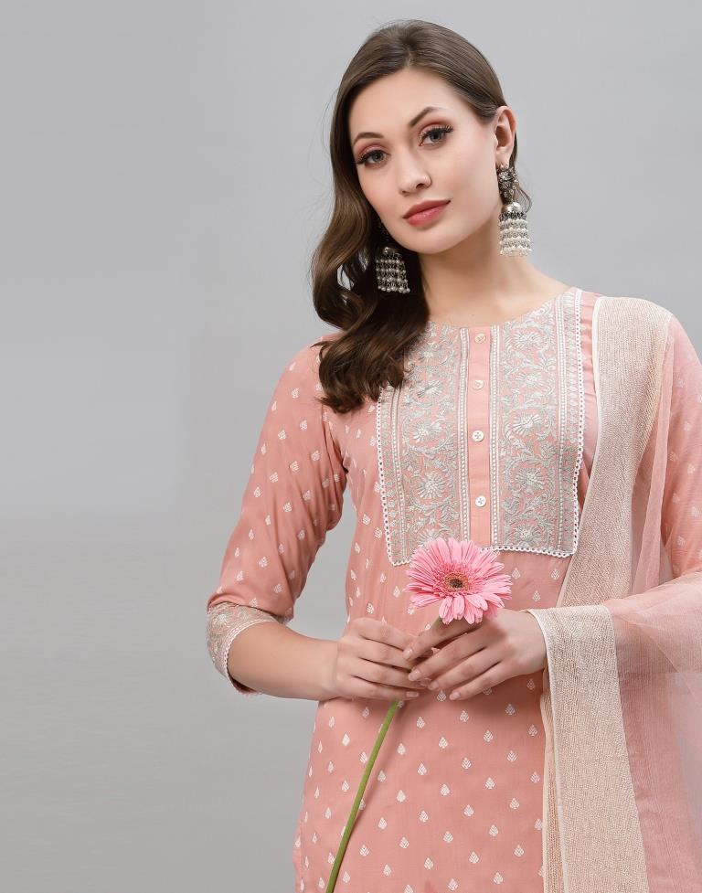 Peach Kurti With Pant And Dupatta | Leemboodi