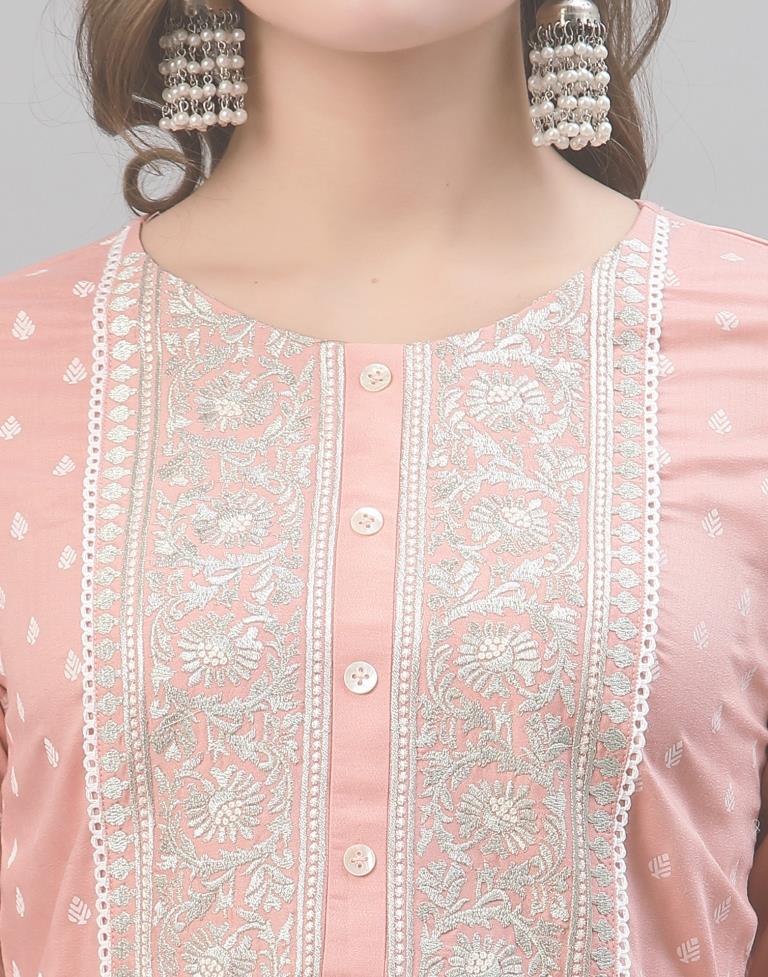 Peach Kurti With Pant And Dupatta | Leemboodi