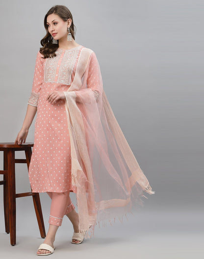 Peach Kurti With Pant And Dupatta | Leemboodi