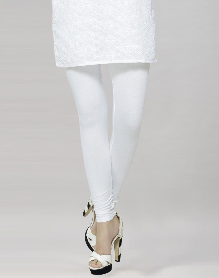 Luscious White Coloured Plain Cotton Leggings | Sudathi