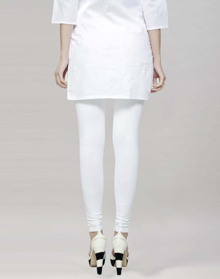 Luscious White Coloured Plain Cotton Leggings | Sudathi