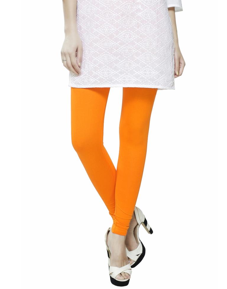 Angellic Bright Orange Coloured Plain Cotton Leggings | Sudathi