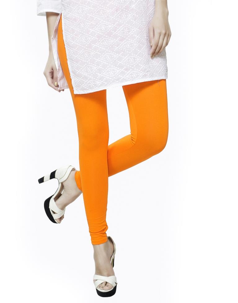 Angellic Bright Orange Coloured Plain Cotton Leggings | Sudathi