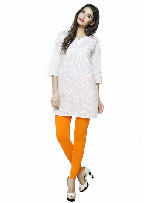 Angellic Bright Orange Coloured Plain Cotton Leggings | Sudathi