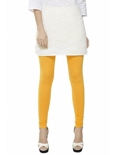 Ethnic Yellow Coloured Plain Cotton Leggings | Sudathi