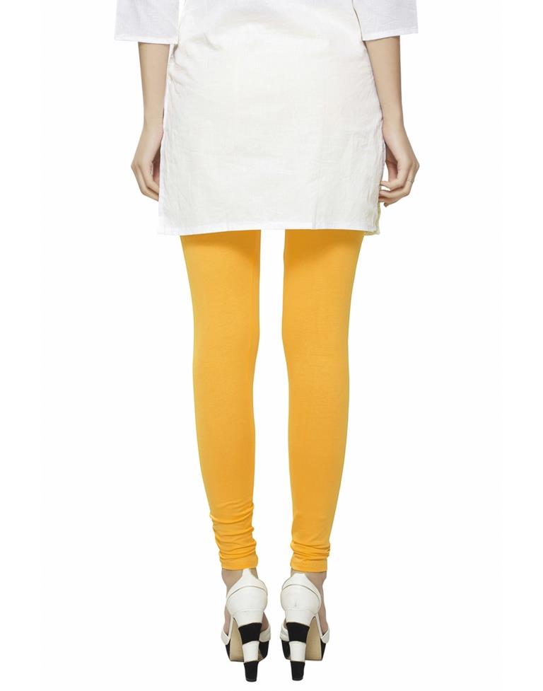 Ethnic Yellow Coloured Plain Cotton Leggings | Sudathi