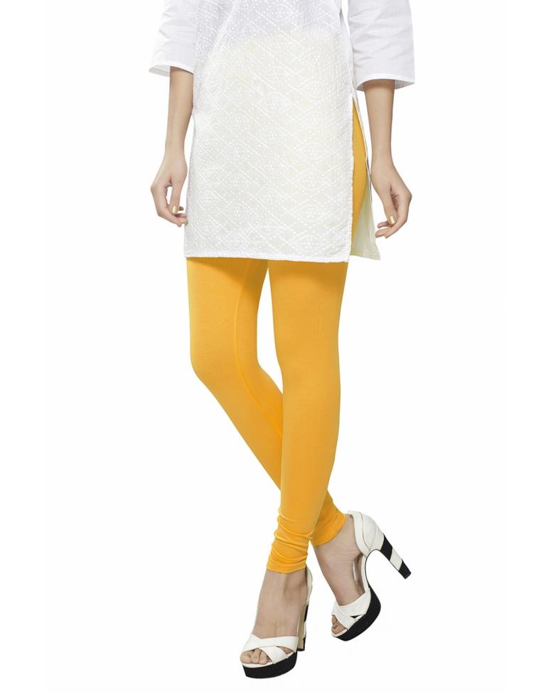 Ethnic Yellow Coloured Plain Cotton Leggings | Sudathi