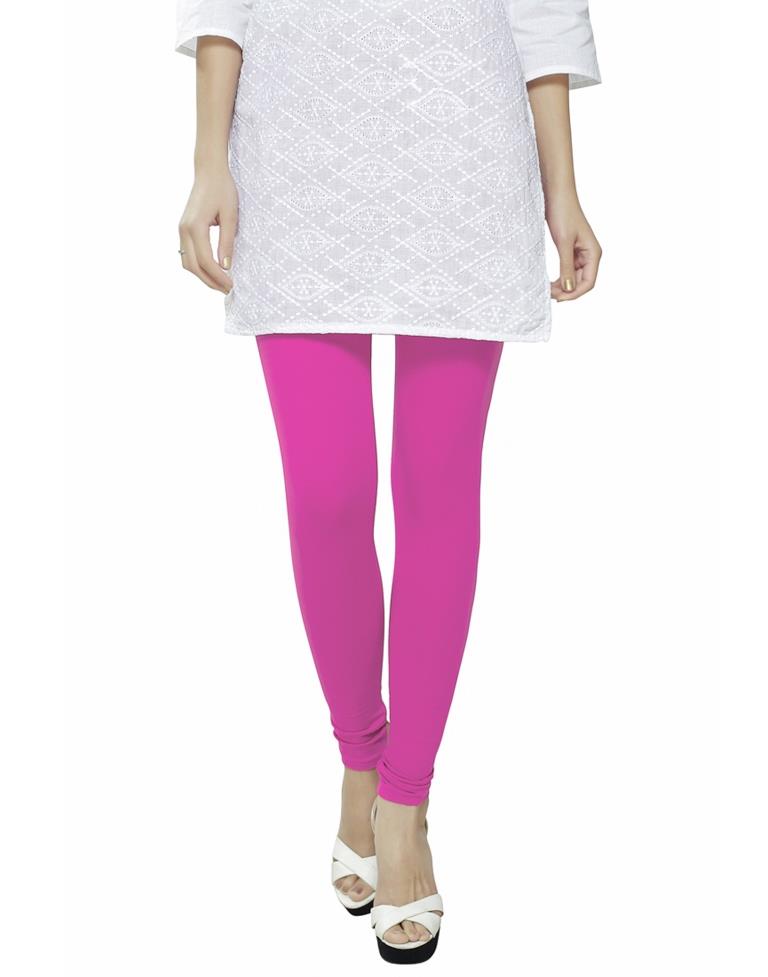 Astounding Pink Coloured Plain Cotton Leggings | Sudathi