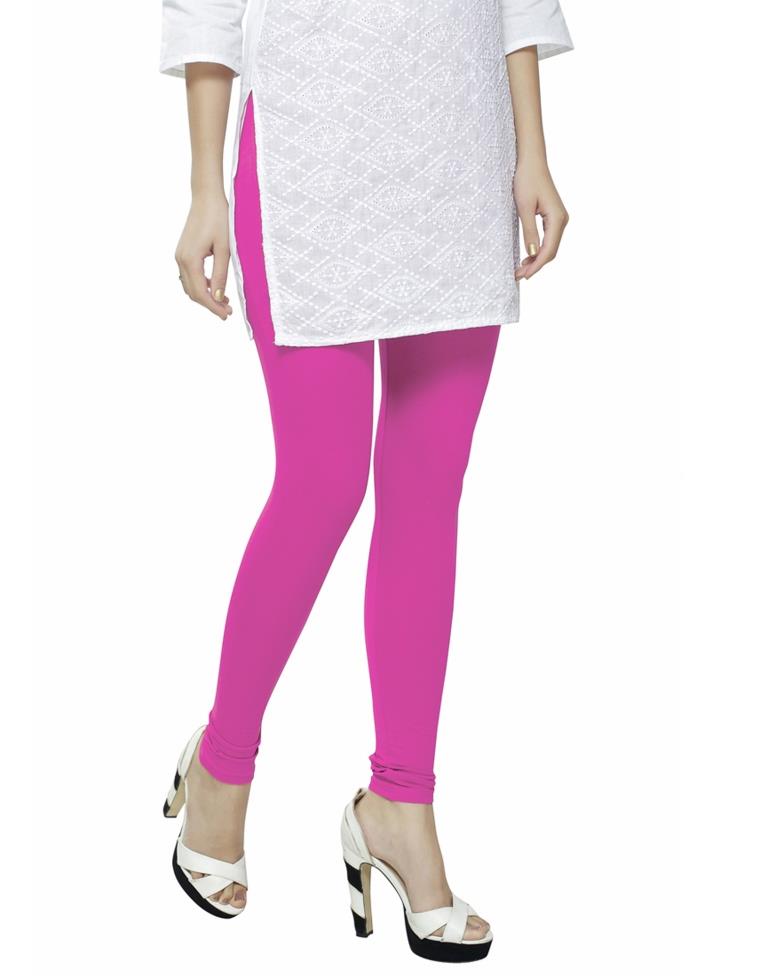 Astounding Pink Coloured Plain Cotton Leggings | Sudathi