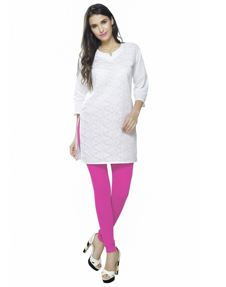 Astounding Pink Coloured Plain Cotton Leggings | Sudathi