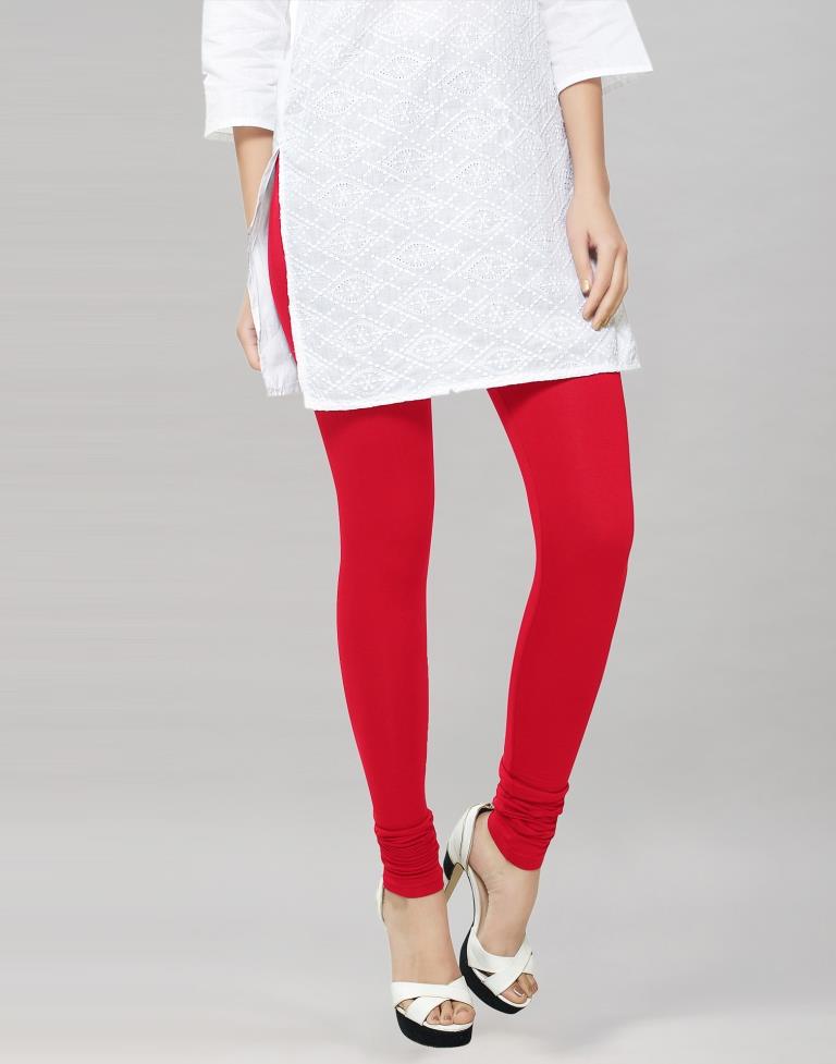 Enriching Red Coloured Plain Cotton Leggings | Sudathi